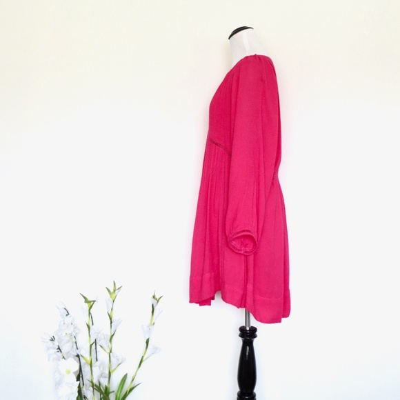 NEW! Free People Go Lightly Swing Dress V Neck Long Sleeve Boho Pink SZ M - Picture 10 of 15
